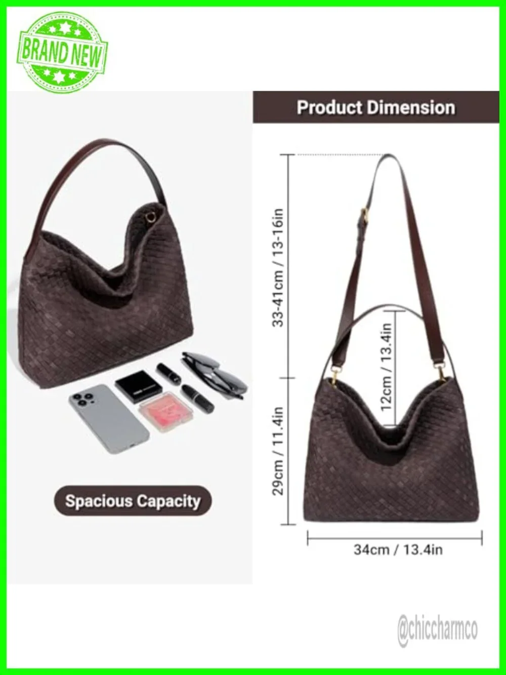 Woven Suede Hobo Bag Slouchy Shoulder Tote Purse with Crossbody Strap